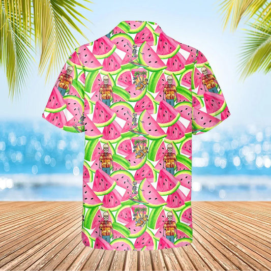 Watermelon With Skull Hawaiian Shirt, Hawaiian Button Up Shirt, Aloha Shirts Moonbestprint