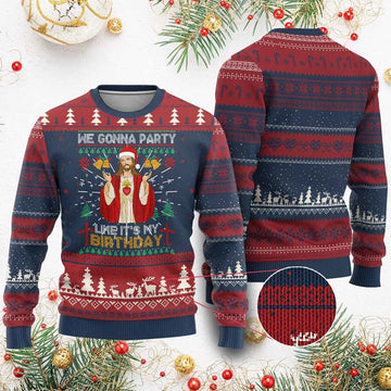 We Gonna Party Like It's My Birthday Jesus Ugly Christmas Sweater - Moonbestprint