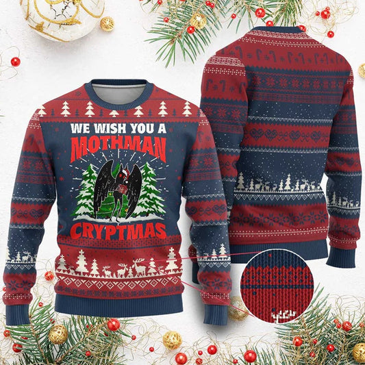We Wish You A Mothman Cryptmas Ugly Christmas Sweater - Moonbestprint