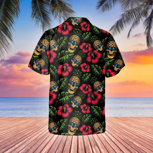 Weird Skull Pineapple Hawaiian Shirt, Hawaiian Button Up Shirt, Aloha Shirts Moonbestprint