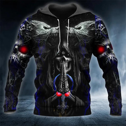 Werewolves Pray Death Skull 3D Hoodie Moonbestprint