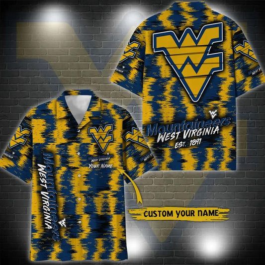 West Virginia Mountaineers Aloha Hawaiian Shirt Custom Your Name, NCAA Hawaiian Shirt Moonbestprint
