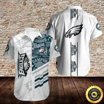 White Aloha Philadelphia Eagles Hawaiian Shirt Gift For Football Fans, NFL Hawaiian Shirt Moonbestprint