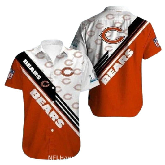 White And Orange Chicago Bears Aloha Shirt With Diagonal Design - Moonbestprint