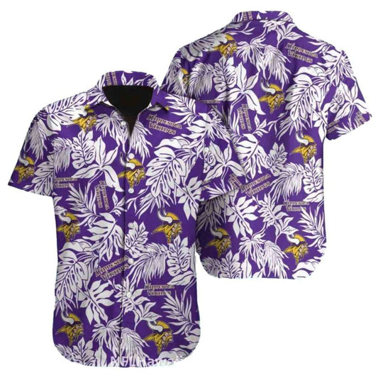 White And Purple Tropical Leaves Minnesota Vikings Hawaiian Shirt - Moonbestprint