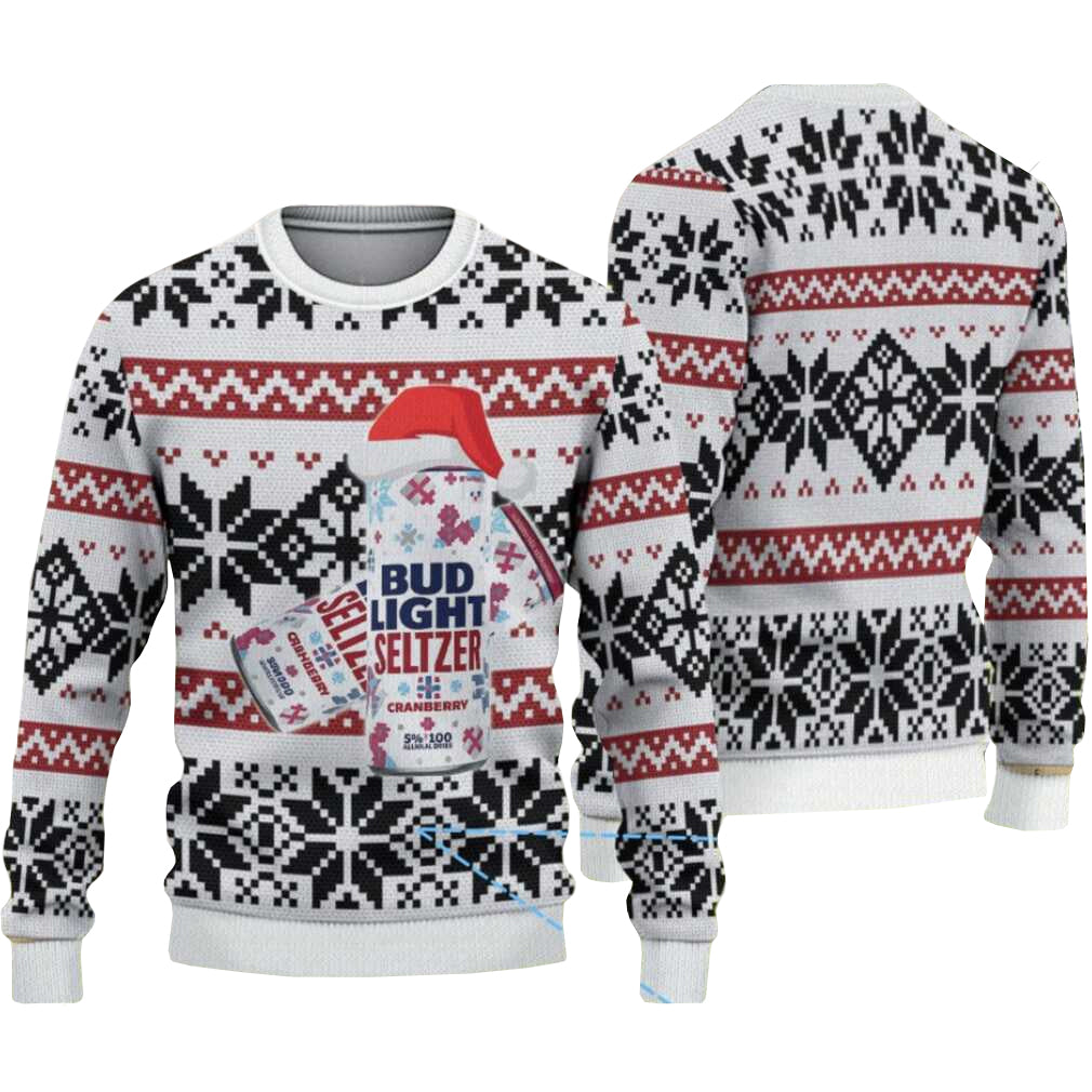 2025 White Black and Red Nordic Snowflake Bud Light Seltzer Ugly Christmas Sweater – Moonbestprint