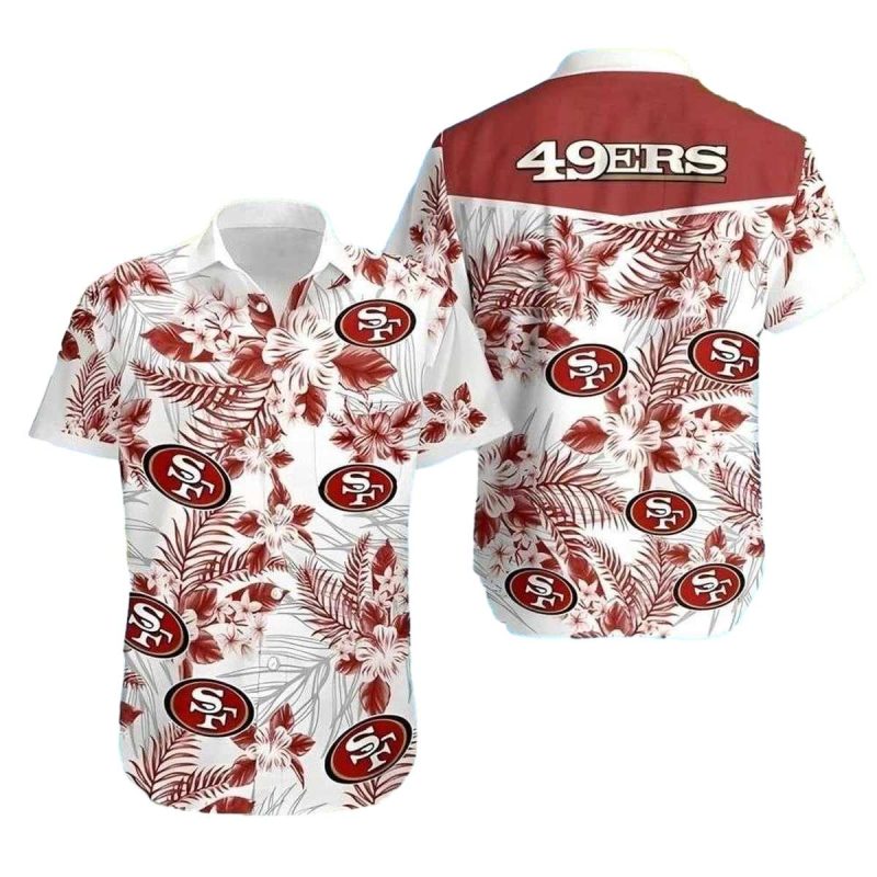 White Floral Blitz San Francisco 49ers Hawaiian Shirt - Moonbestprint
