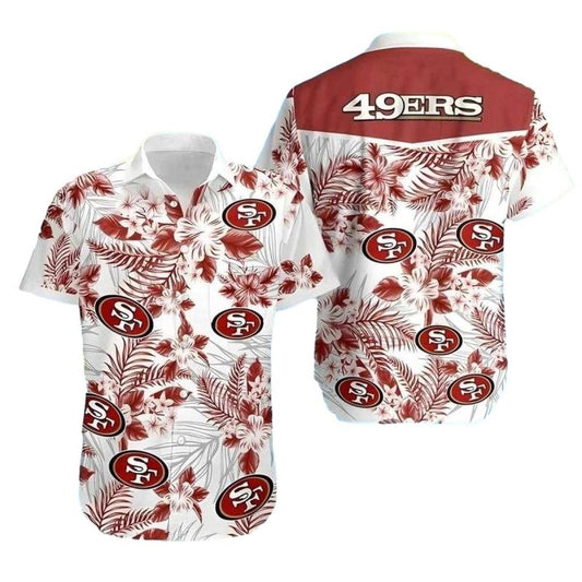 White Floral Blitz San Francisco 49ers Hawaiian Shirt - Moonbestprint