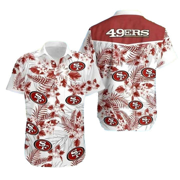 White Floral Blitz San Francisco 49ers Hawaiian Shirt - Moonbestprint