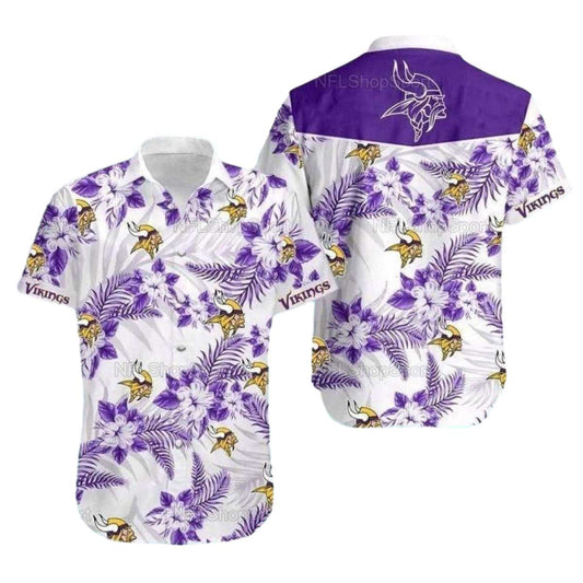 White Floral Minnesota Vikings Hibiscus Hawaiian Shirt - Moonbestprint