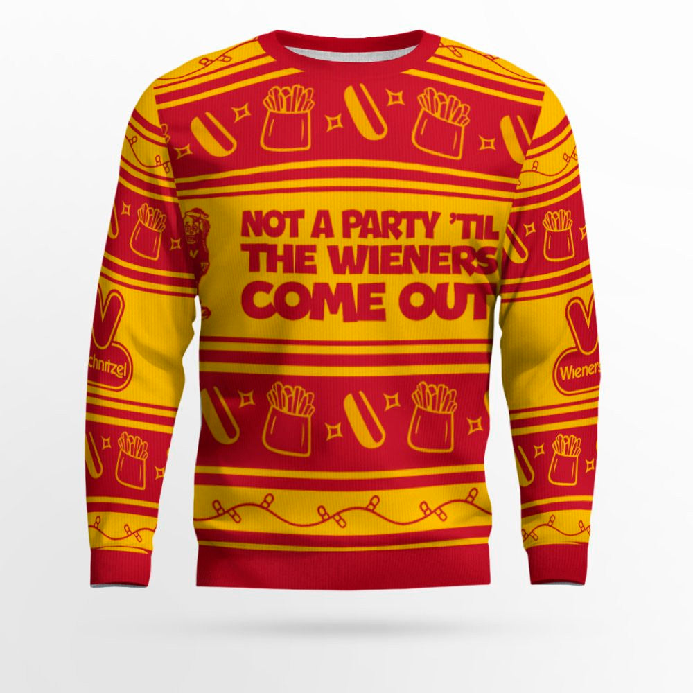 Wienerschnitzel Not A Party 'Til The Wieners Come Out Ugly Christmas Sweater – Moonbestprint