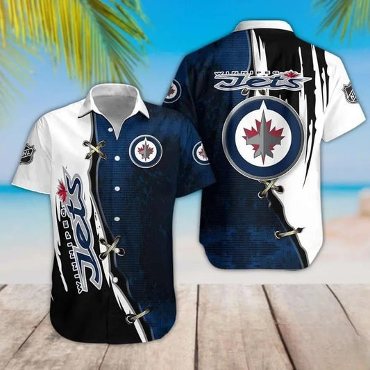 Winnipeg Jets Dark Blue And Black Hawaiian Shirt, NHL Hawaiian Shirt Moonbestprint
