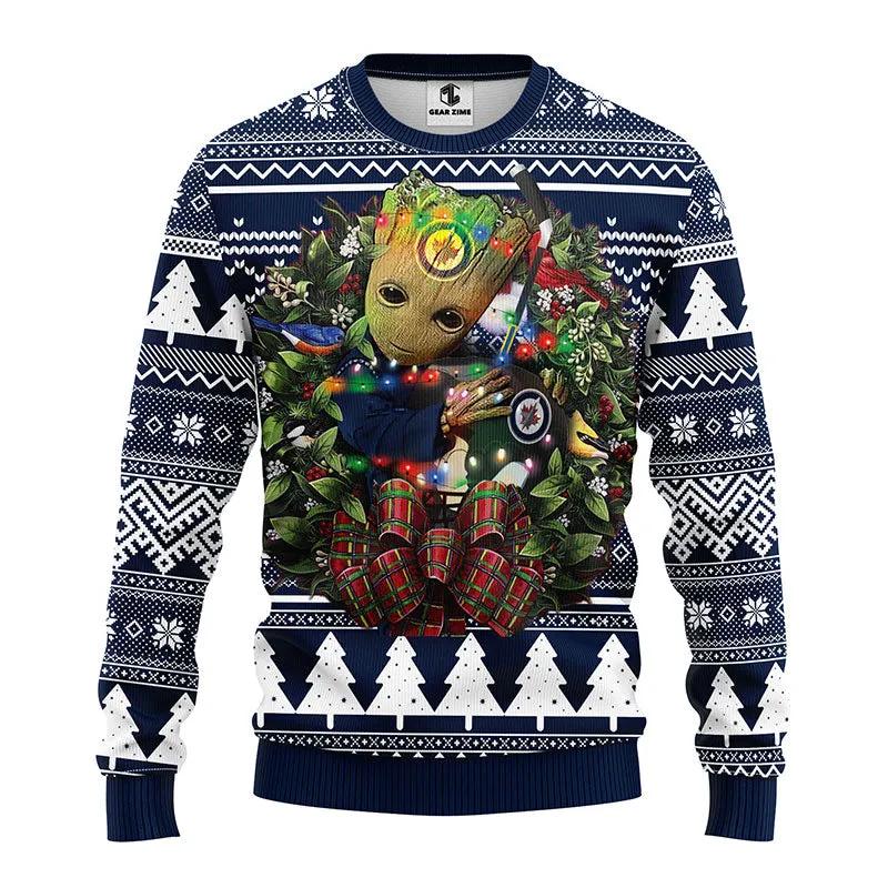 Winnipeg Jets Groot Hug Ugly Christmas Sweater, NHL Christmas Sweater Moonbestprint