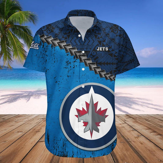 Winnipeg Jets Hawaiian Shirt Grunge Polynesian Tattoo - NHL, NHL Hawaiian Shirt Moonbestprint