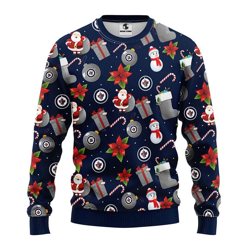 Winnipeg Jets Santa Claus Snowman Ugly Christmas Sweater, NHL Christmas Sweater Moonbestprint