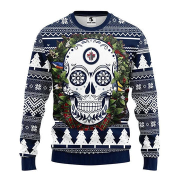 Winnipeg Jets Skull Flower Ugly Christmas Sweater, NHL Christmas Sweater Moonbestprint