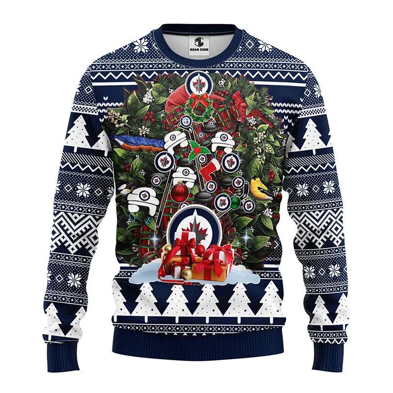Winnipeg Jets Tree Christmas Ugly Sweater, NHL Christmas Sweater Moonbestprint