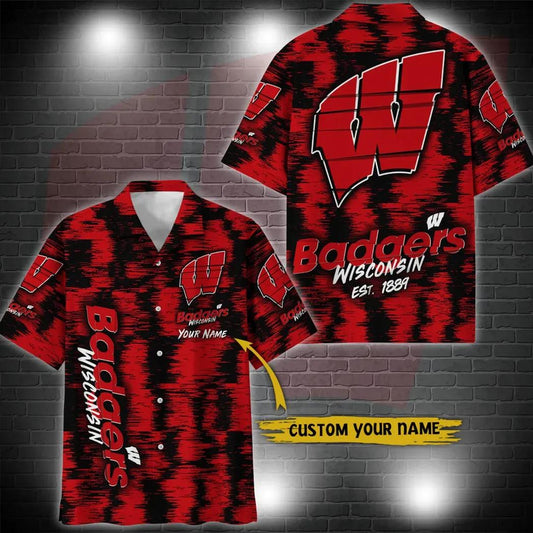 Wisconsin Badgers Aloha Hawaiian Shirt Custom Your Name, NCAA Hawaiian Shirt Moonbestprint