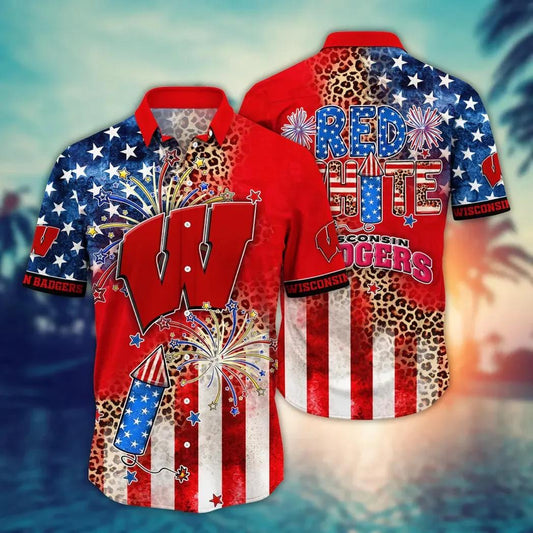 Wisconsin Badgers NCAA Aloha Hawaiian Shirt, NCAA Hawaiian Shirt Moonbestprint