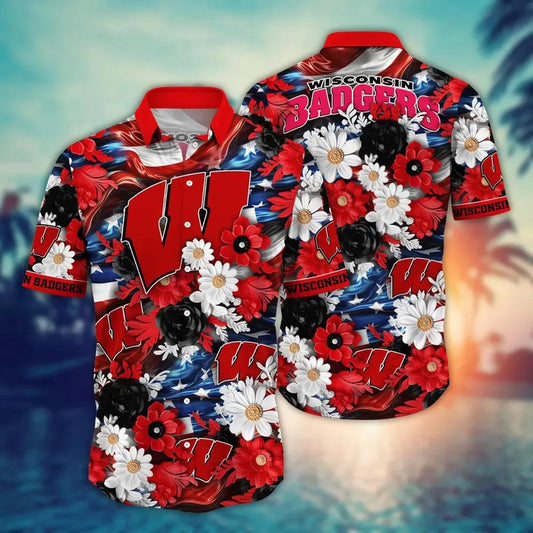 Wisconsin Badgers NCAA Aloha Hawaiian Shirt 1, NCAA Hawaiian Shirt Moonbestprint