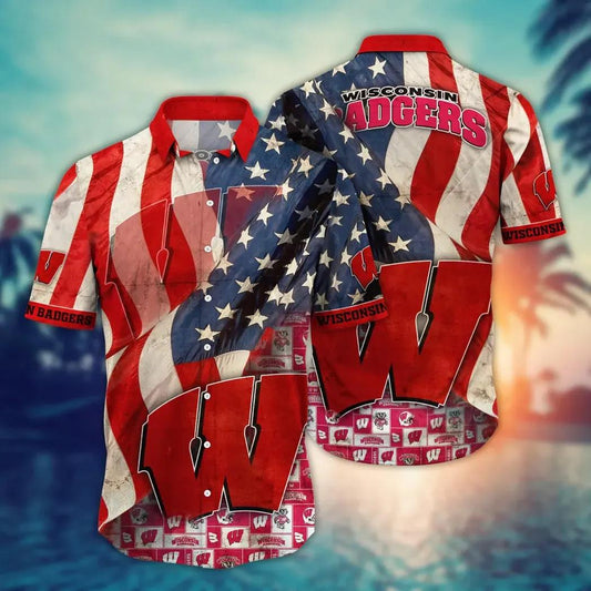 Wisconsin Badgers NCAA Flower Aloha Hawaiian Shirt 10, NCAA Hawaiian Shirt Moonbestprint