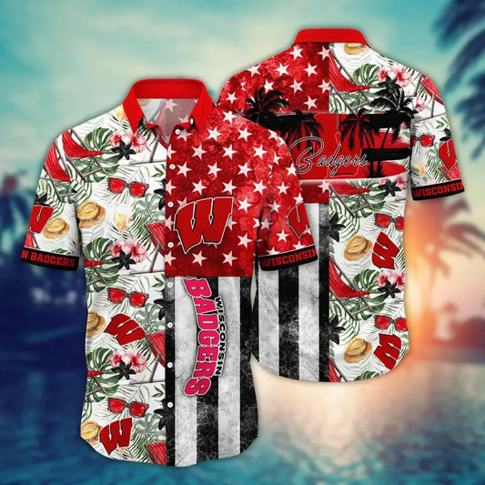 Wisconsin Badgers NCAA Flower Aloha Hawaiian Shirt 11, NCAA Hawaiian Shirt Moonbestprint