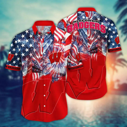 Wisconsin Badgers NCAA Flower Aloha Hawaiian Shirt 12, NCAA Hawaiian Shirt Moonbestprint