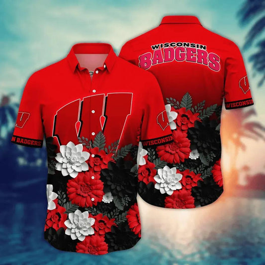 Wisconsin Badgers NCAA Flower Aloha Hawaiian Shirt 13, NCAA Hawaiian Shirt Moonbestprint