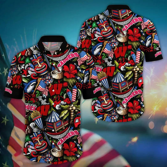 Wisconsin Badgers NCAA Flower Aloha Hawaiian Shirt 14, NCAA Hawaiian Shirt Moonbestprint