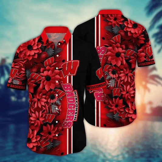 Wisconsin Badgers NCAA Flower Aloha Hawaiian Shirt 3, NCAA Hawaiian Shirt Moonbestprint