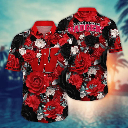 Wisconsin Badgers NCAA Flower Aloha Hawaiian Shirt 4, NCAA Hawaiian Shirt Moonbestprint