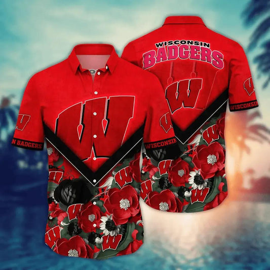 Wisconsin Badgers NCAA Flower Aloha Hawaiian Shirt 5, NCAA Hawaiian Shirt Moonbestprint
