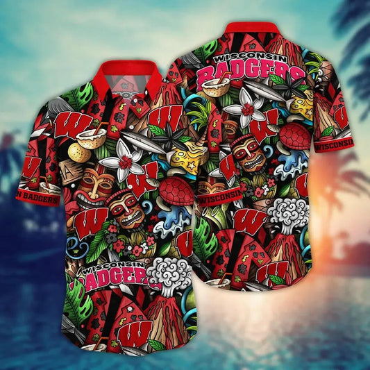 Wisconsin Badgers NCAA Flower Aloha Hawaiian Shirt 6, NCAA Hawaiian Shirt Moonbestprint