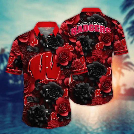 Wisconsin Badgers NCAA Flower Aloha Hawaiian Shirt 7, NCAA Hawaiian Shirt Moonbestprint