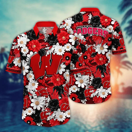 Wisconsin Badgers NCAA Flower Aloha Hawaiian Shirt 8, NCAA Hawaiian Shirt Moonbestprint