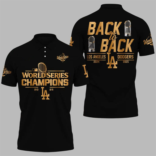World Series Champions Back To Back Dodgers 2024 2025 Gold Polo Shirt - Moonbestprint