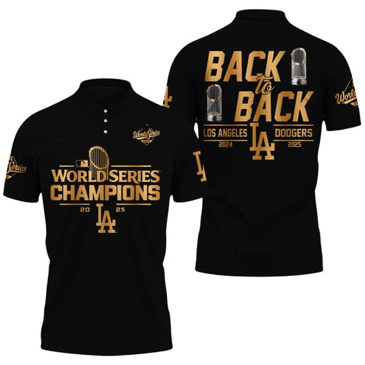 World Series Champions Back To Back Dodgers 2024 2025 Gold Polo Shirt - Moonbestprint