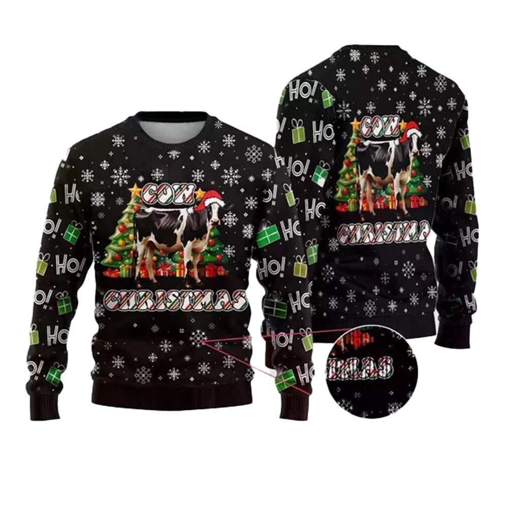 Xmas Pine Tree Cow Ugly Christmas Sweater - Moonbestprint