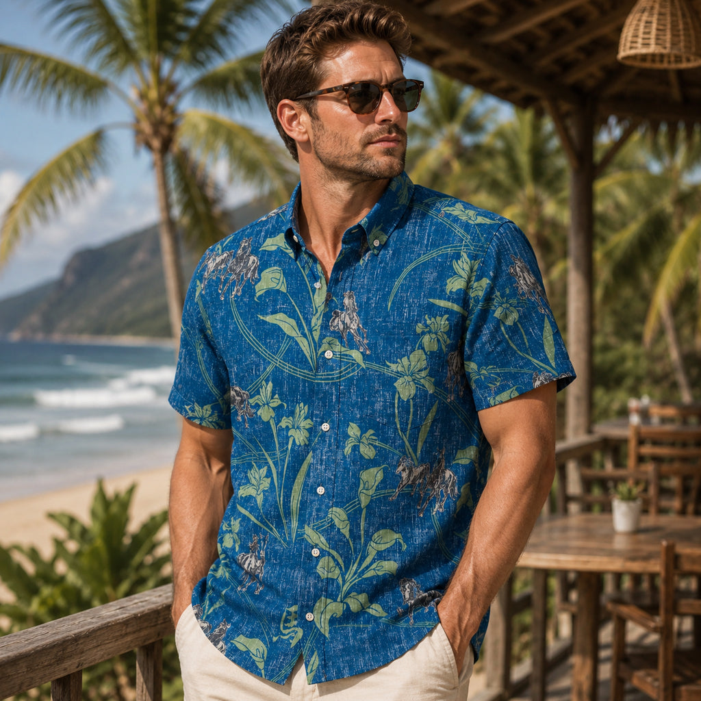 Year Of Horse 2026 Blue Hawaiian Shirt – Moonbestprint