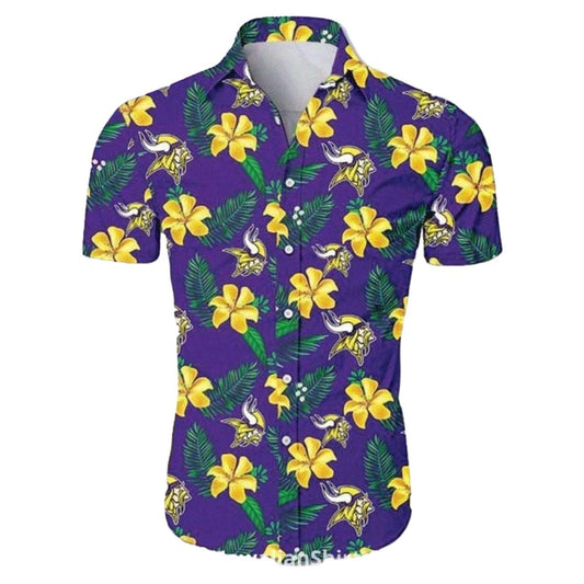 Yellow Floral Leaf Minnesota Vikings Hawaiian Shirt - Moonbestprint