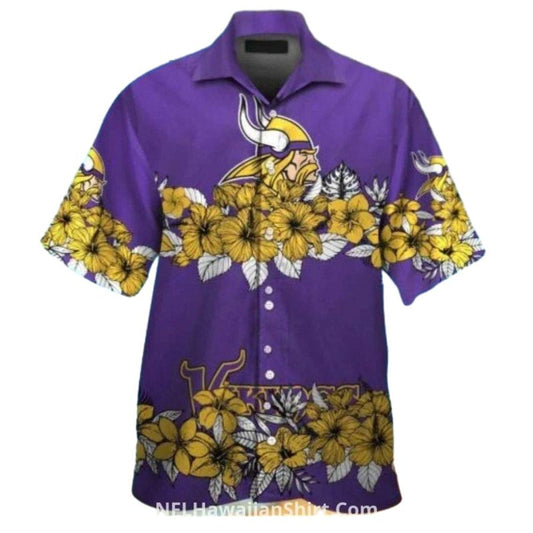 Yellow Floral Stripe Vikings Hawaiian Shirt - Moonbestprint