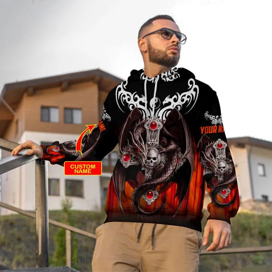 Yinyang Winged Dragon Cross Skull Custom 3D Hoodie Moonbestprint