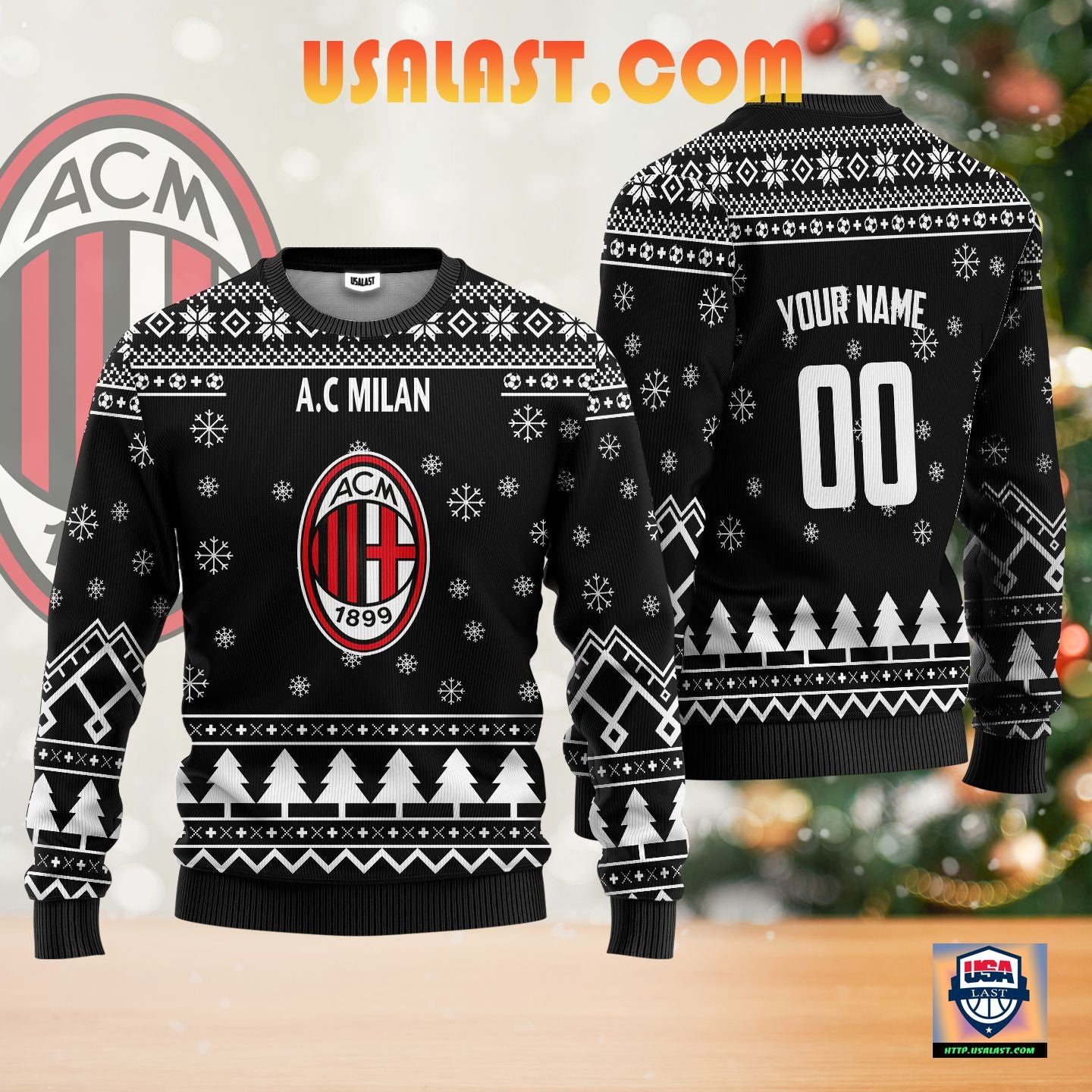 A.C Milan Personalized Ugly Christmas Sweater Black Version ? Usalast