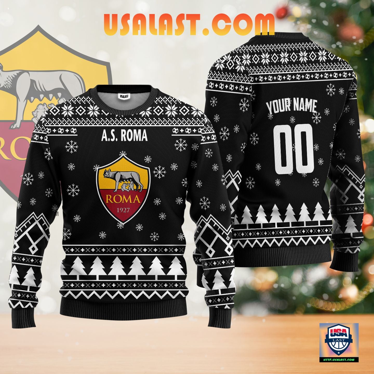 A.S Roma Personalized Ugly Christmas Sweater Black Version ? Usalast