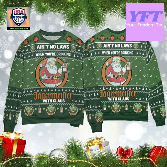 Aint No Laws When Youre Drink Jagermeister With Claus Merry Xmas Whiskey 3d Ugly Christmas Sweater ? Usalast