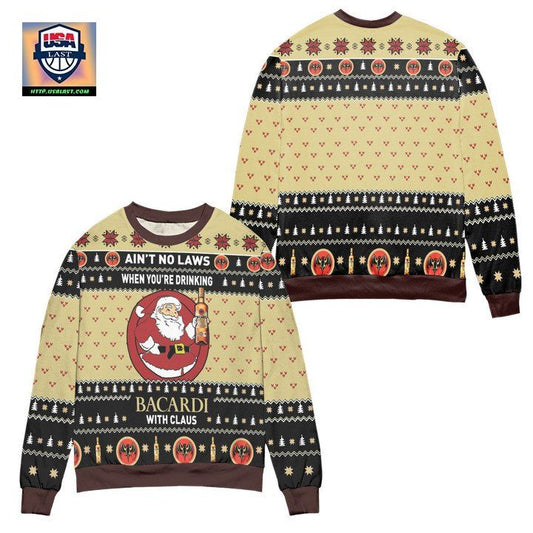 Aint No Laws When Youre Drinking Bacardi With Claus Ugly Christmas Sweater ? Black Yellow ? Usalast