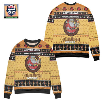 Aint No Laws When Youre Drinking Captain Morgan With Claus Ugly Christmas Sweater ? Yellow ? Usalast