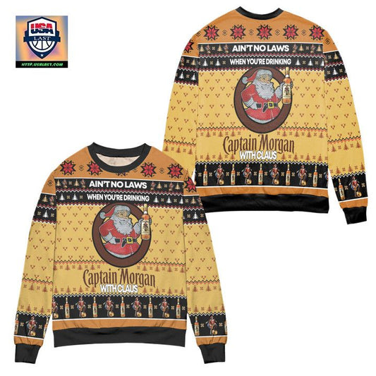 Aint No Laws When Youre Drinking Captain Morgan With Claus Ugly Christmas Sweater ? Yellow ? Usalast