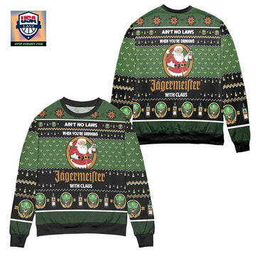 Aint No Laws When Youre Drinking Jagermeister With Claus Ugly Christmas Sweater ? Black Green ? Usalast