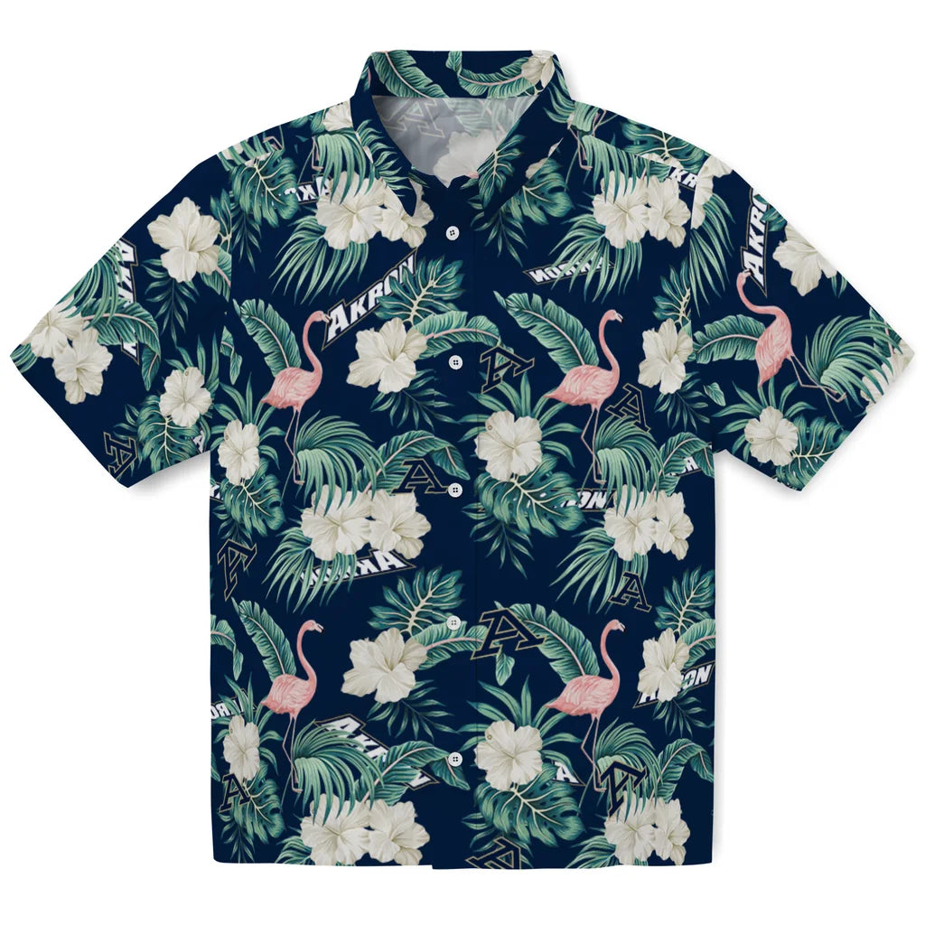 Akron Zips Hawaiian Shirt - Flamingo and Hibiscus | Moonbestprint